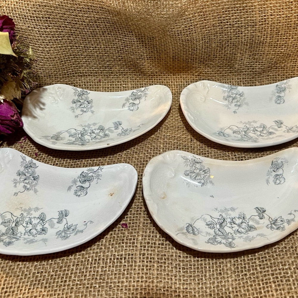 White Crescent Shaped Dinnerware Plates with Floral Design